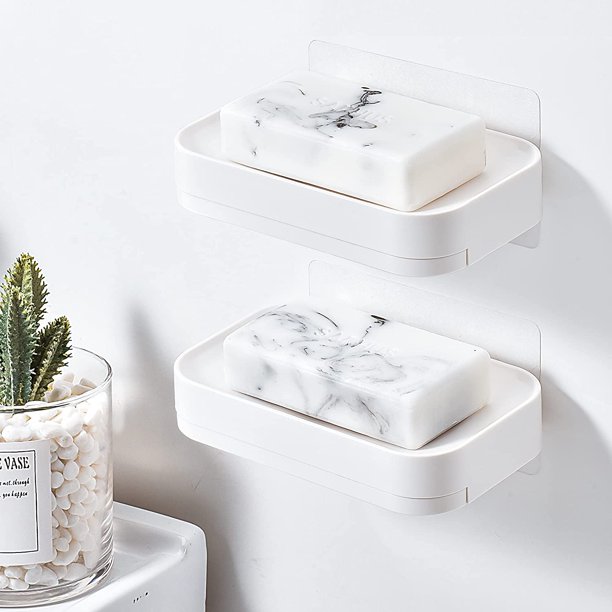 Yozhu Adhesive Soap Dish Bathroom Shower Plastic Soap Dish Wall Mounted White Soap Holder No