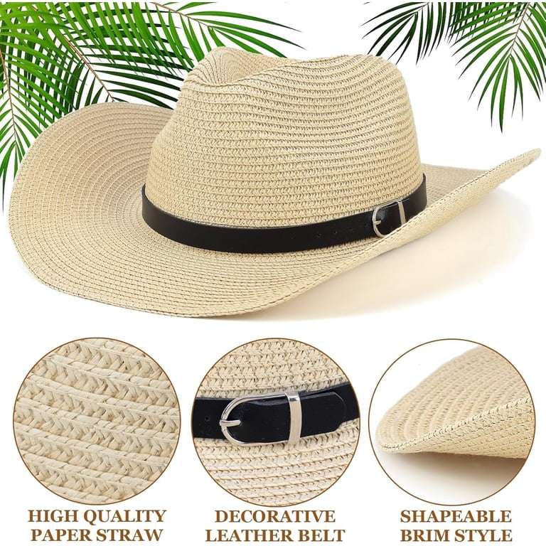 5271 Western Straw Cowboy Hat For Women Beach Sun Hat For Men Wide Brim Fedora Womens Straw Cowboy Hat Western Beach Sun Hat for Men Wide  main image 4