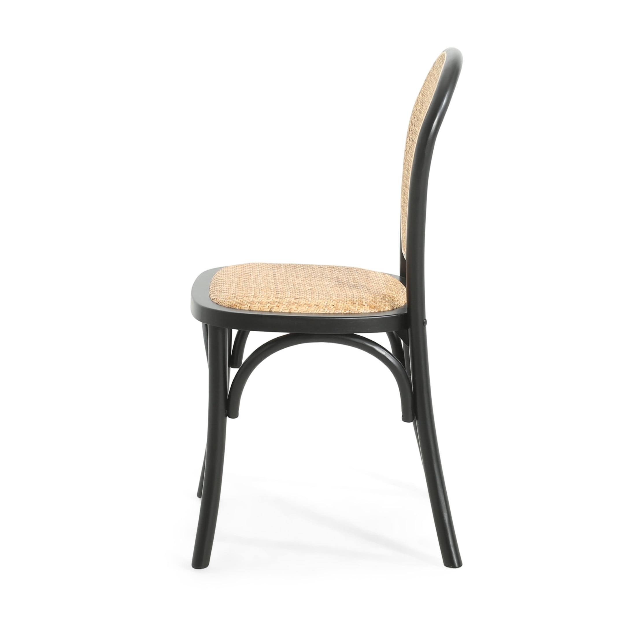 Jints Wood Dining Chair with Cane Rattan Wood Webbing, Black + Natural, Set of 2