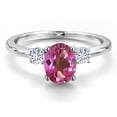 thumbnail image 3 of Gem Stone King 14K White Gold Pink Mystic Topaz and White Moissanite Engagement Ring for Women | 1.50 Cttw | Oval 8X6MM | Gemstone November Birthstone | Size 9, 3 of 6