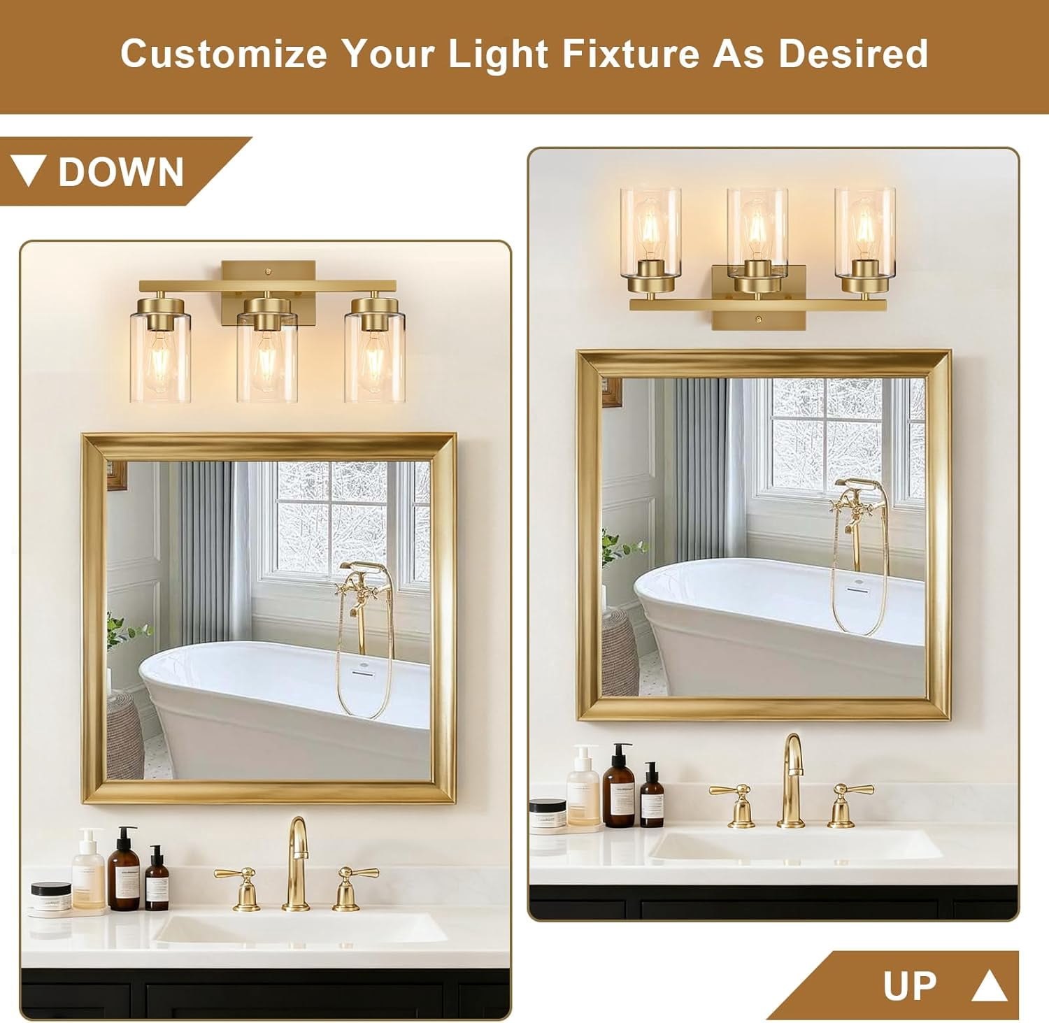 Modern Black Vanity Light Fixtures with Clear Glass, 4 Light Bathroom Mirror Lighting for Living Room Cabinet Bedroom