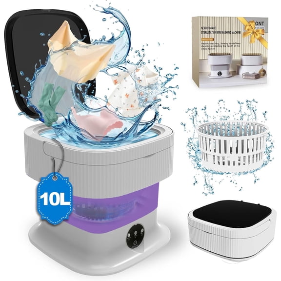 Portable Washing Machine, Foldable Mini Washing Machine,10L Mini Washer with Spin Dryer, Collapible Compact Small Folding Laundry Washer for Socks,Baby Clothes,Underwear,Dorm,Camping,Apartment,RV