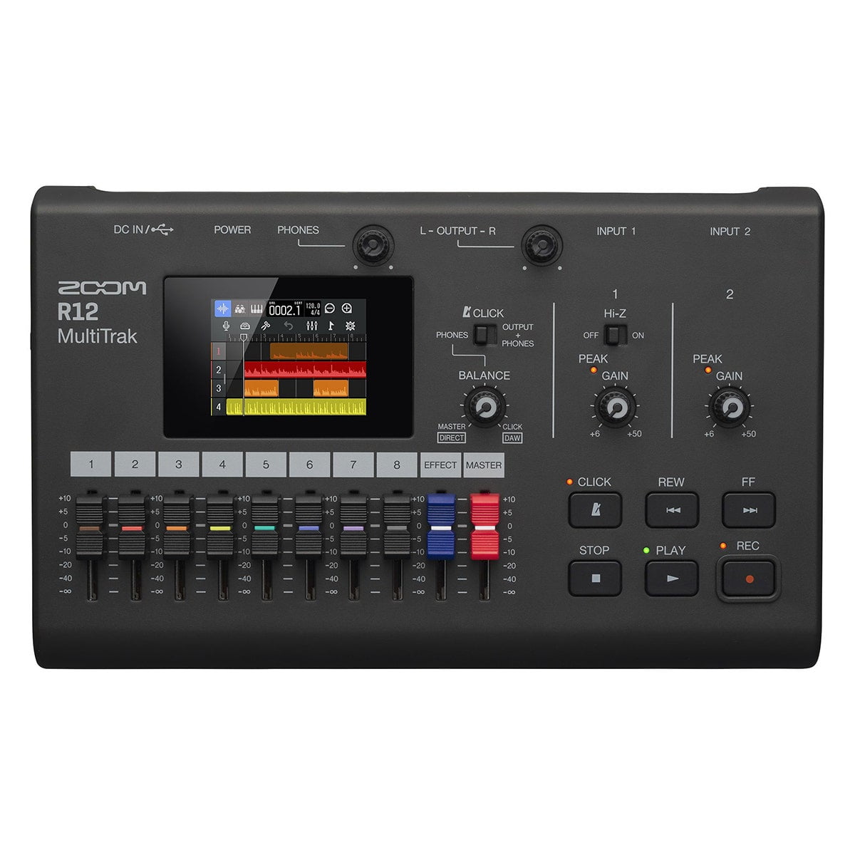 Zoom R12 Multi Track Portable Recorder, with Touchscreen, Onboard Editing, 8 Tracks, 2 Combo Inputs, Effects, Synth, Drum Loops, Battery Powered, and USB Audio Interface