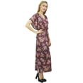 thumbnail image 6 of Bimba Women's Long Satin Maxi Drawstring Floral Kaftan Kimono Wine Gown - 20, 6 of 7