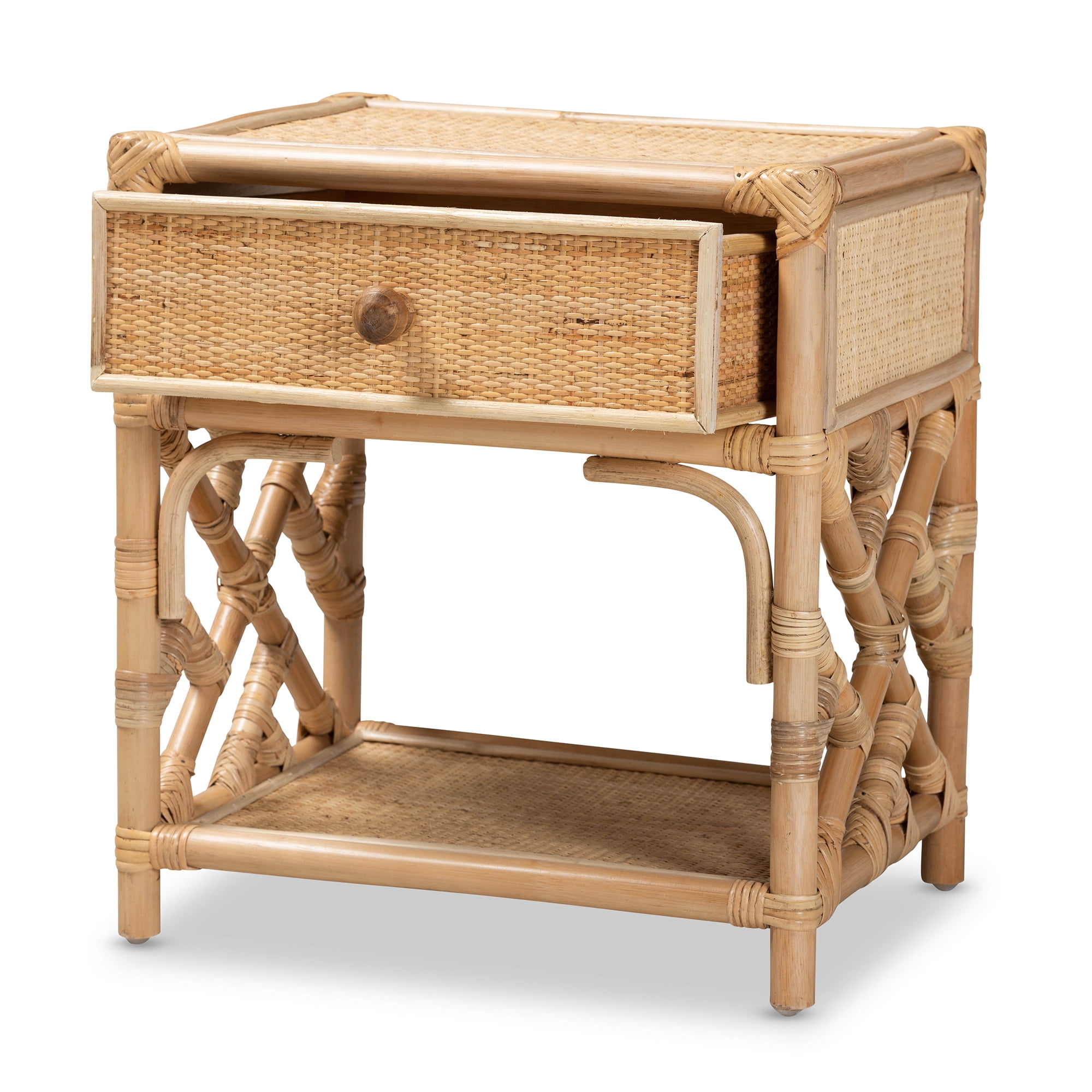 bali & pari Camara Rattan BOHO Nightstand, 1-Drawer, Natural Brown