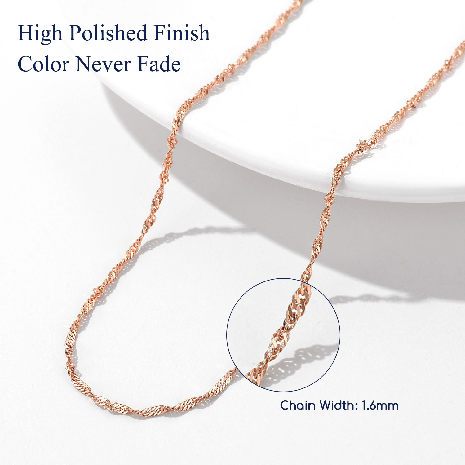Suplight 925 Sterling Silver Women Necklace Waterwave Chain for Women 2mm 18"22" Slim Chain Jewelry Gift