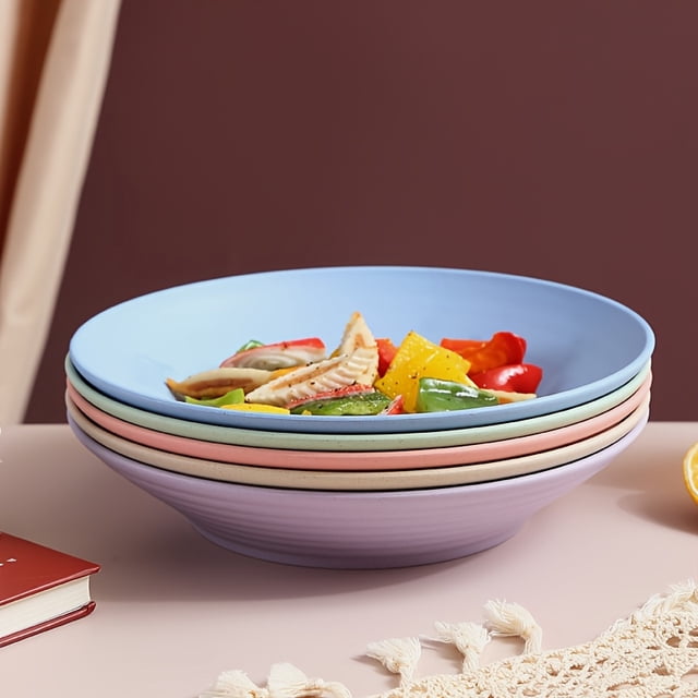 5pcs Set, 9-Inch Deep Large Capacity Dinner Plates, Pasta Plates, Dessert Plates, Salad Plates, for Home, Dorm, Kitchen, Dining, Parties, Tableware Accessories, Kitchen Supplies, 5 Colors