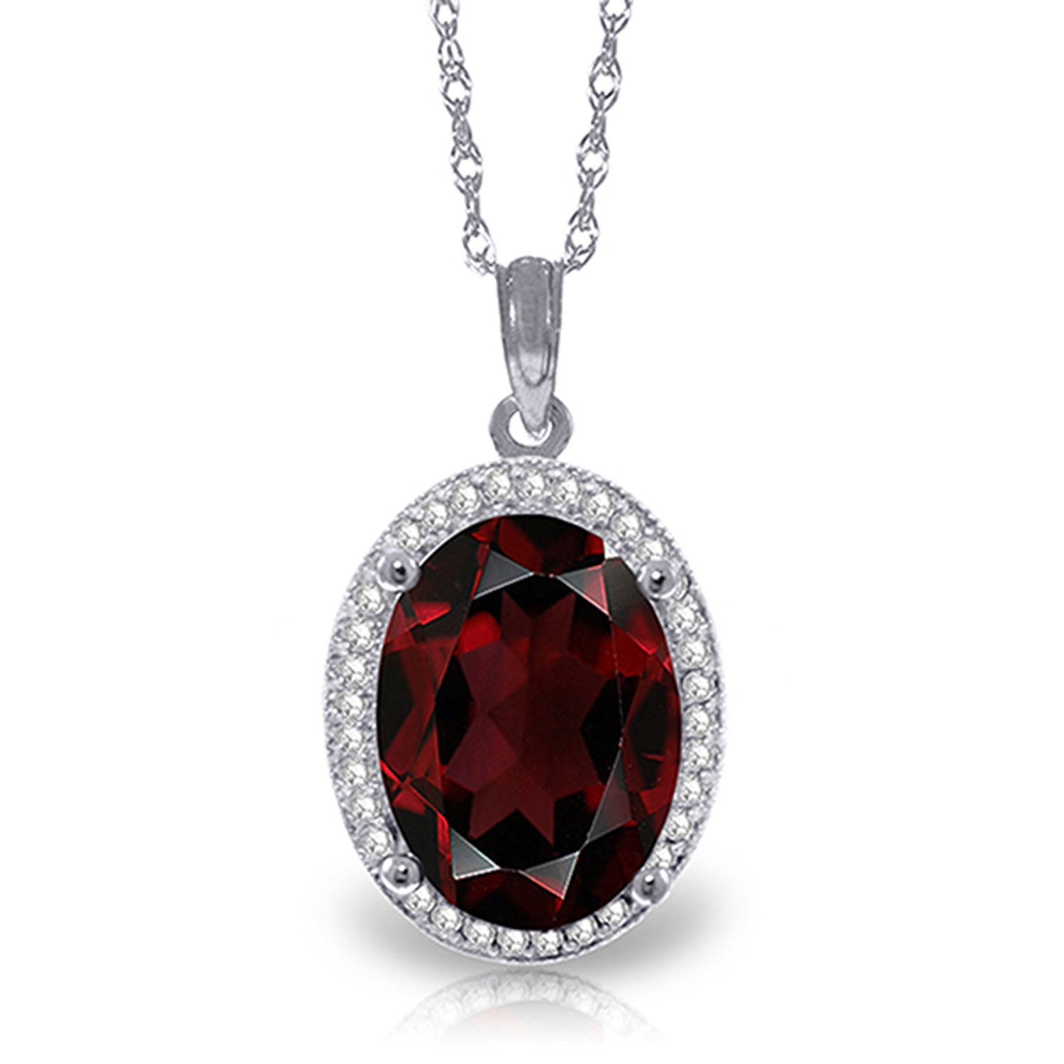 Galaxy Gold 14K Solid Gold Natural Diamond & Garnet Oval Cut Necklace for Women - White Gold Fine Jewelry