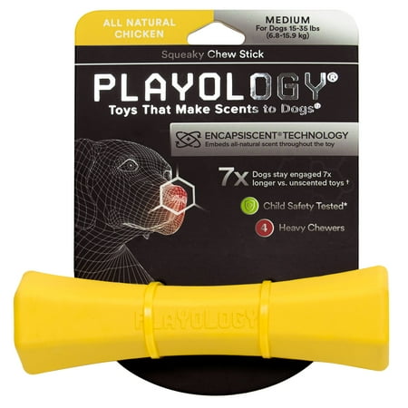 UPC: 0856330008755 | Playology Squeaky Dog Chew Stick Toy All-Natural Chicken Scent Medium Yellow.