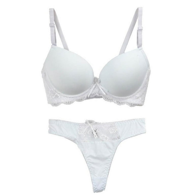 Deepwonder Women's Underwear Solid Vs Thong Bra Plus Sets Lingerie Suit  Lace Bra And Female Panties Push Up 80 85 90 95B Bra Set 