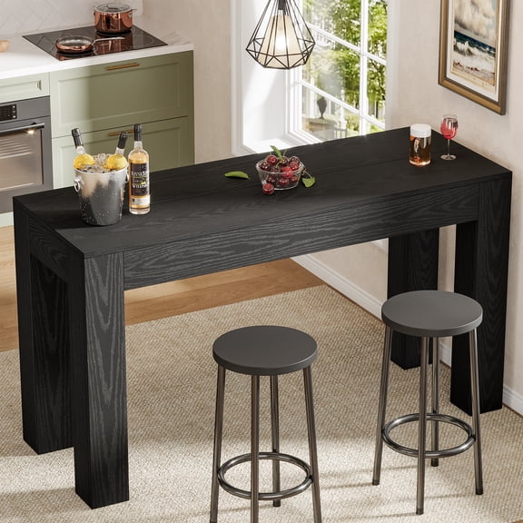 63" Long Bar Table, Rustic Wooden Counter Height Pub Table with 4 Sturdy Legs, Rectangular High Top Dining Table for Kitchen, Home Bar, or Living Room