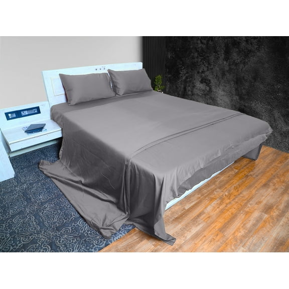 Cloud Fino 100% Cotton Sheet Set- 4 Piece Sheet Set- 600 Thread count- Flat Sheet, Fitted Sheet ups to 15" Deep pocket and 2 pillowcases- Super Soft Hotel Luxury Sheets Set(Silver Grey,Twin)