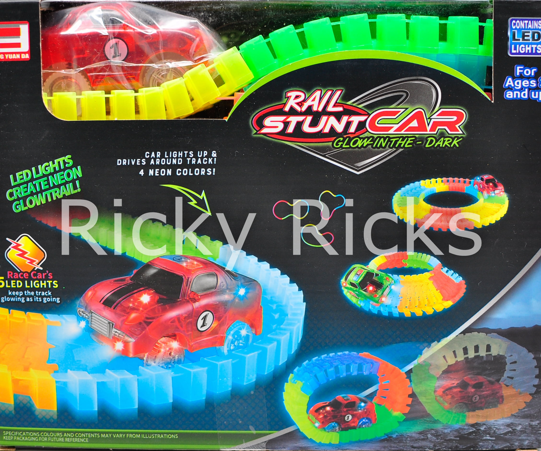 glow in the dark race car set