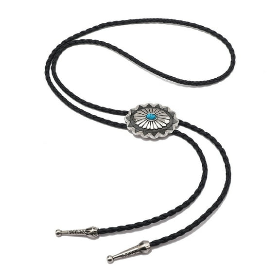 Aellinatey Western Cowboy Bolo Necktie with Carved Turquoise Buckle Vintage Tie for Men