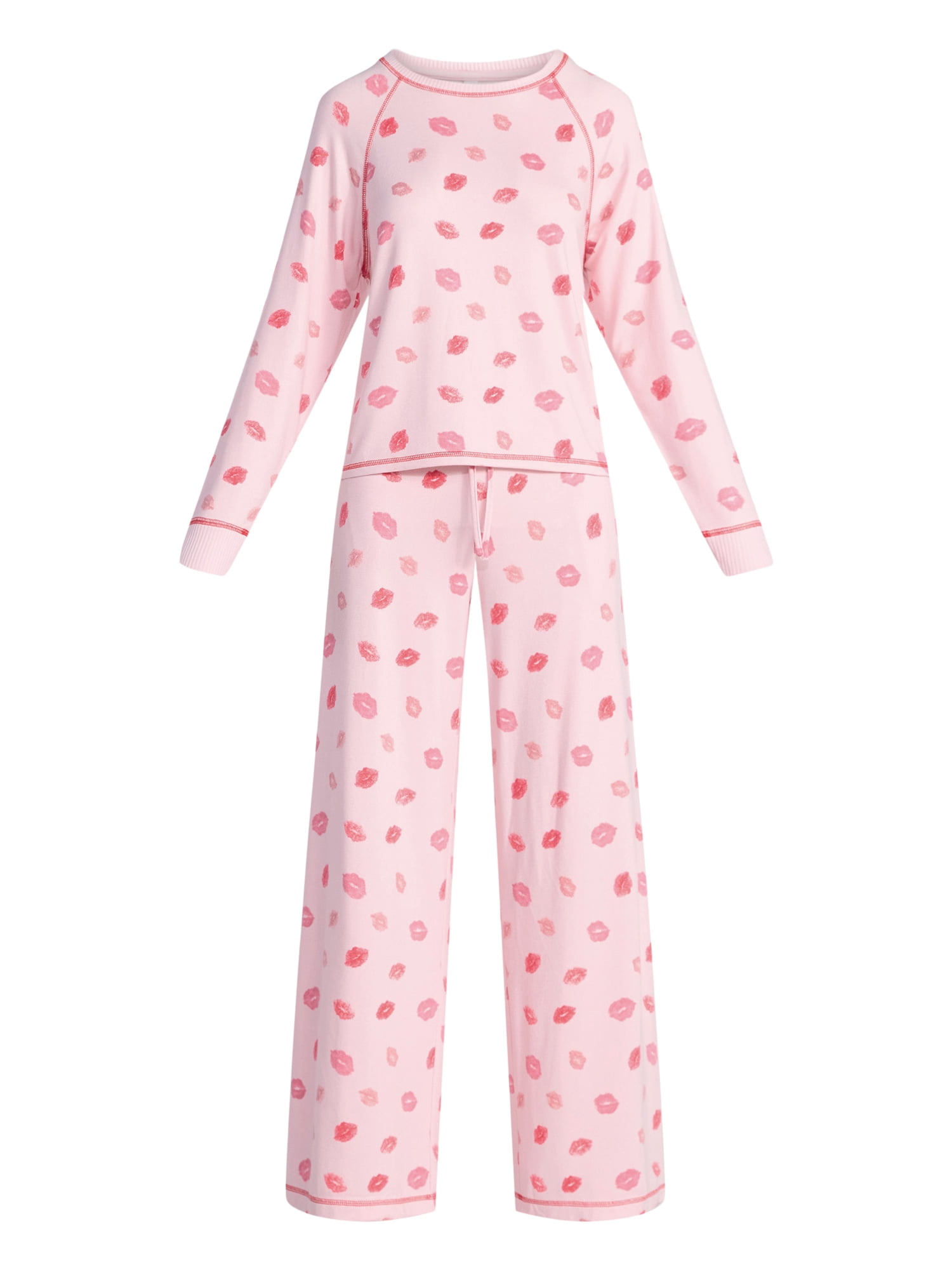 Joyspun Women's Cozy Lounge Collection Hacci Long Sleeve Top and Pants Pajama Set, 2-Piece, Sizes XS-3X
