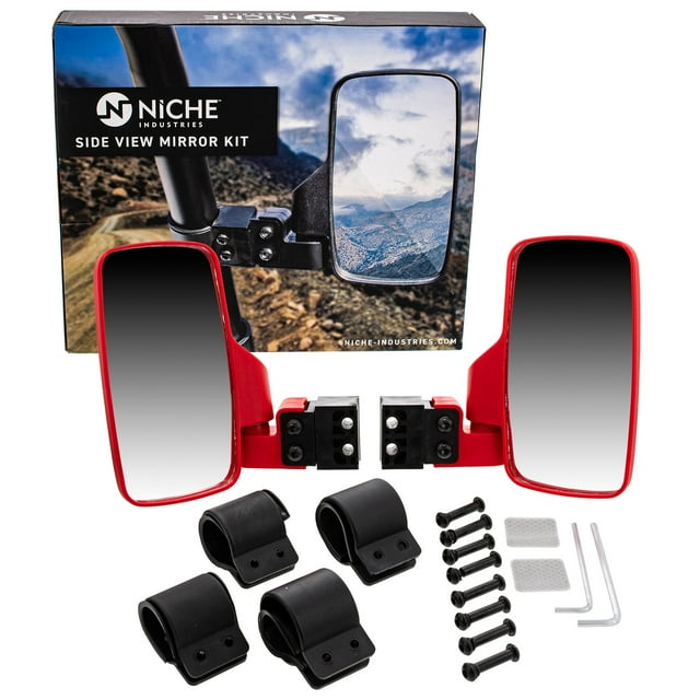 Niche UTV Side View Mirror Set for 1.75 - 2 inch High Impact Roll Cage Bar Red 519-KMI2248R