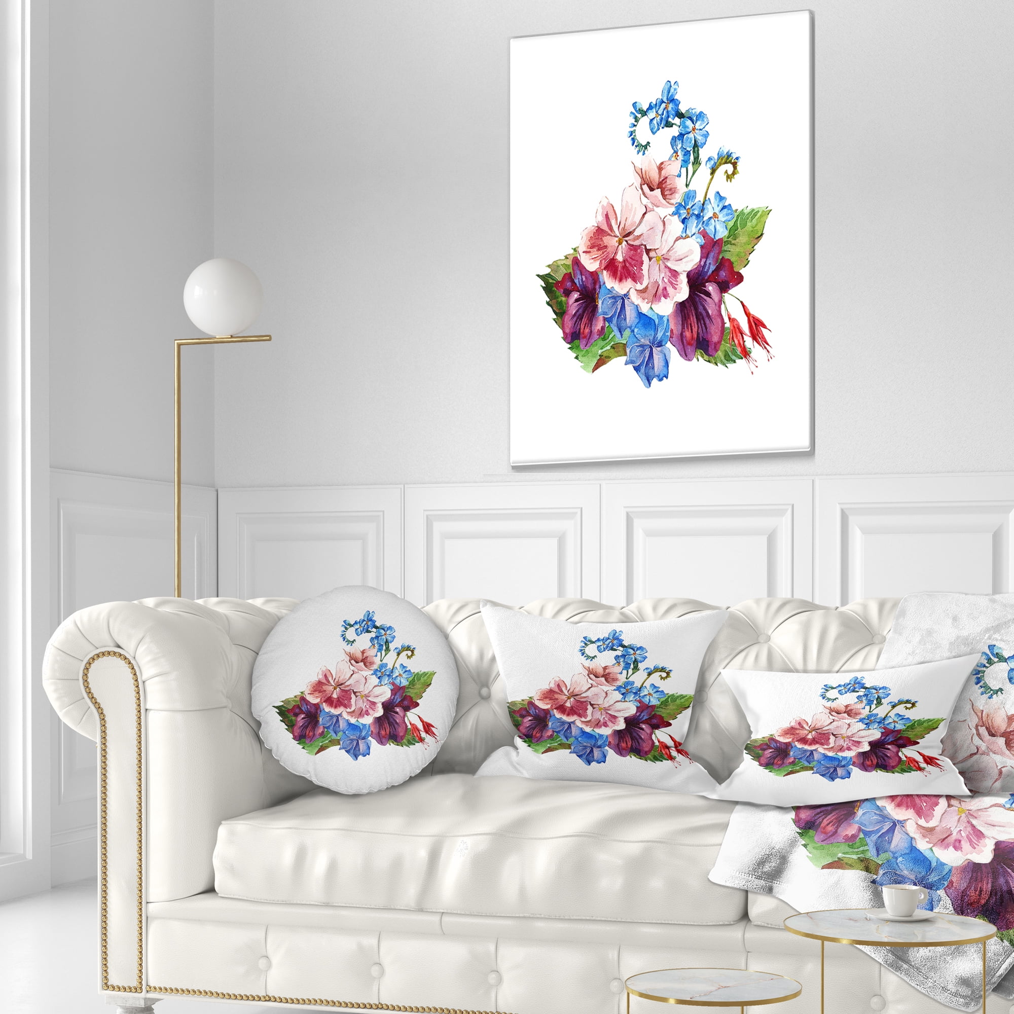 Designart Vintage Floral Watercolor - Floral Throw Pillow - 12x20