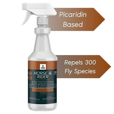 Zone Protects Horse & Rider Fly and Insect 32oz Spray; Picaridin Insect Repellent; Works for 12-hrs on 300 Species of Flies; Light, Fresh Scent; Picaridin is Safe and Effective