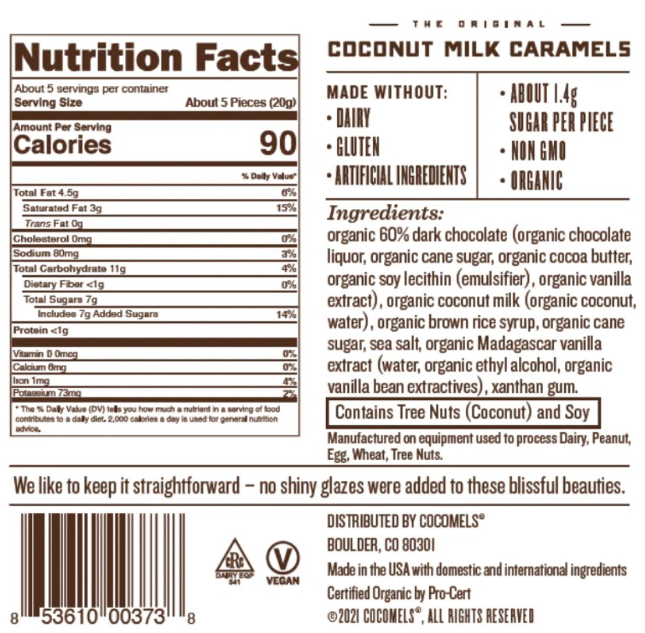 (2 pack) Cocomels Dark Chocolate Covered Sea Salt Coconut Milk Caramel Bites, Shelf-Stable, 3.5 oz