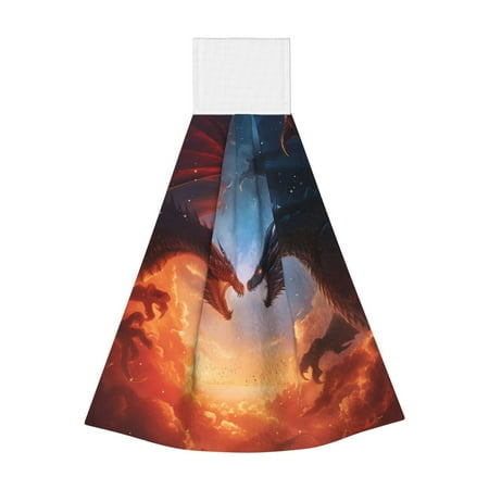 

Zufioo Red And Blue Fire Cloud Dragon Print Coral Fleece Velcro Hand Towel Hangable Absorbent Hand Towel Suitable for Kitchen Bathroom Household Items