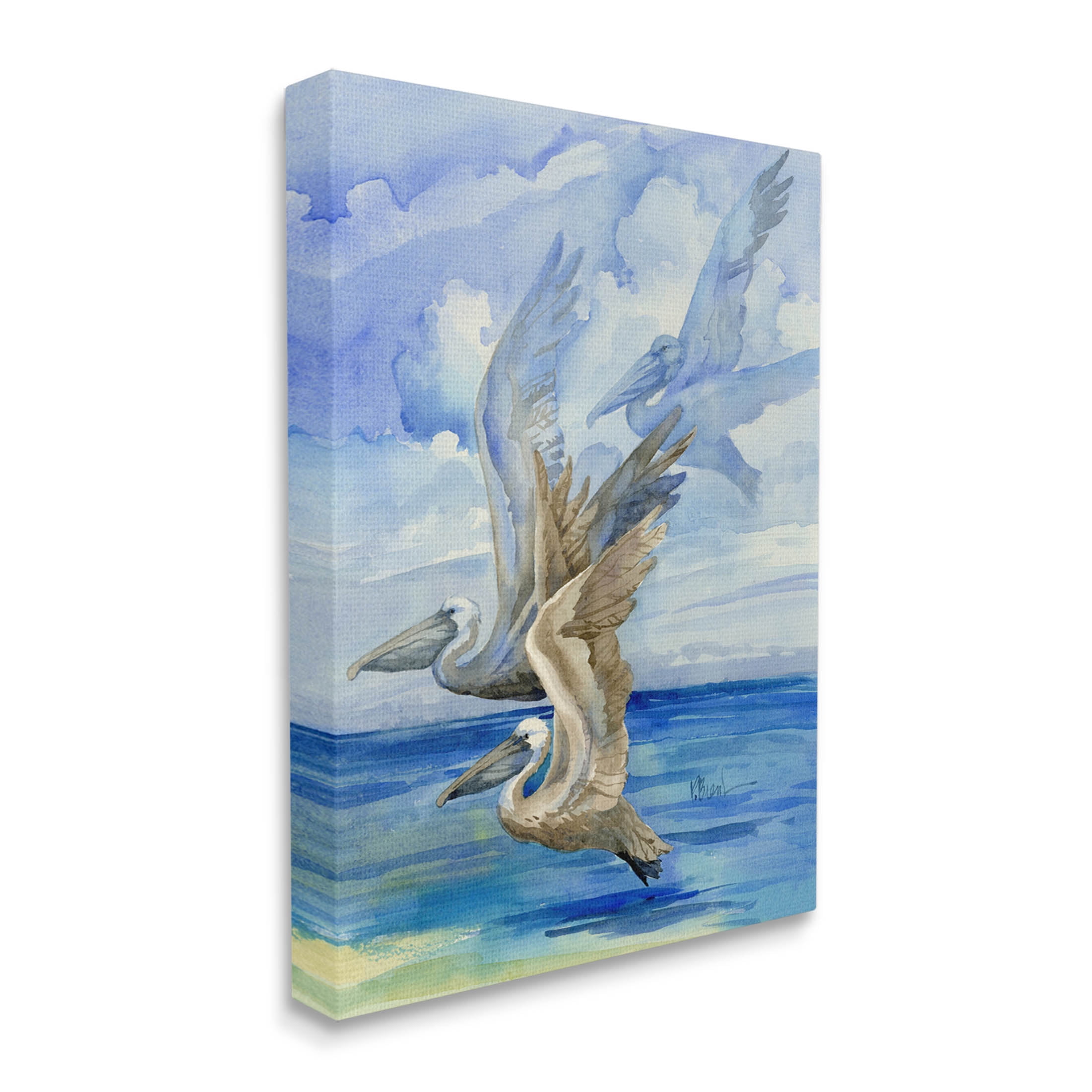 Stupell Industries Pelicans Trio Over Ocean Shore Painting Gallery Wrapped Canvas Print Wall Art, Design by Paul Brent