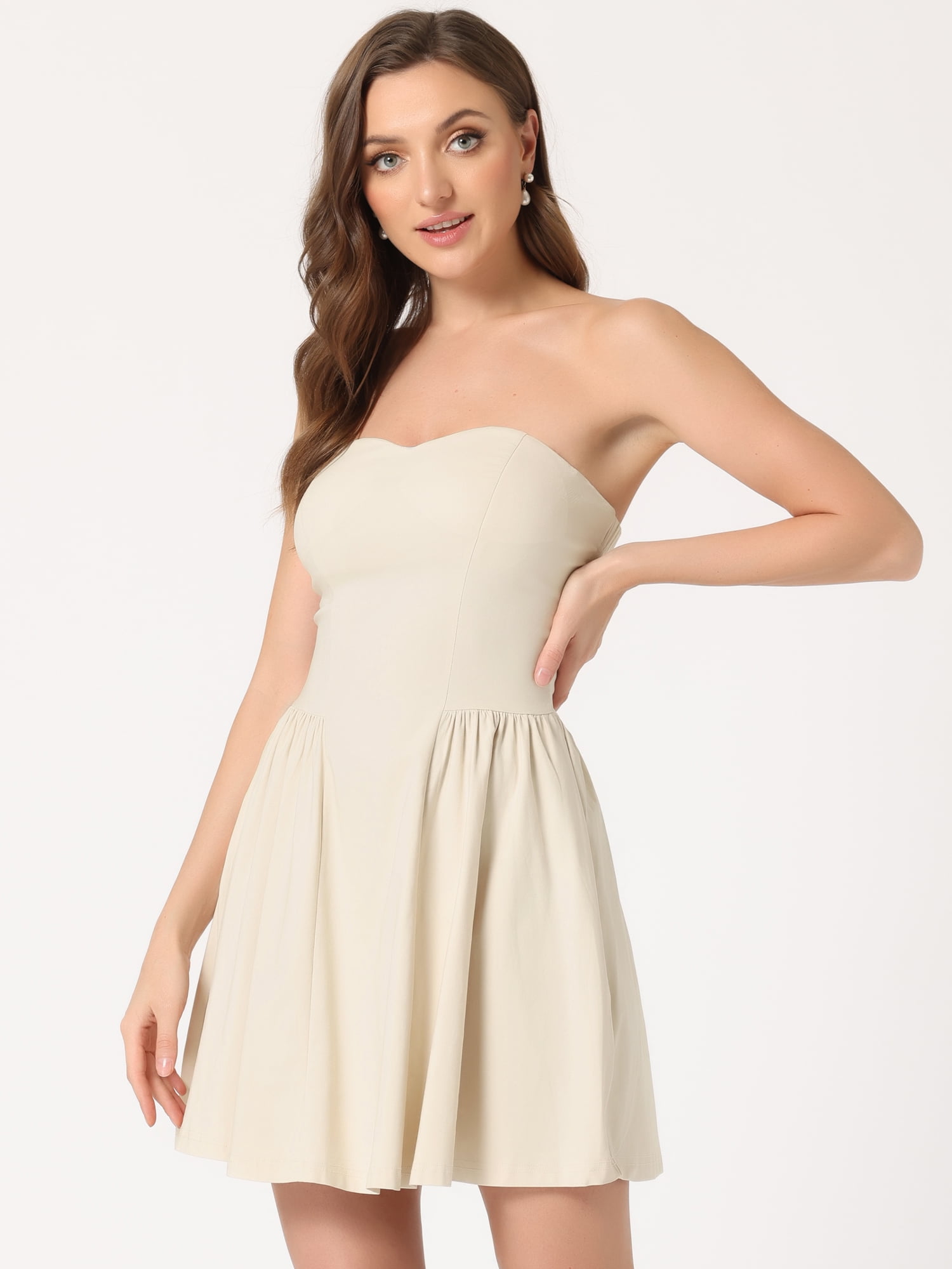 DARING DIVA Party Mini Strapless Sweetheart Neck Christmas Mini Dress M Apricot
