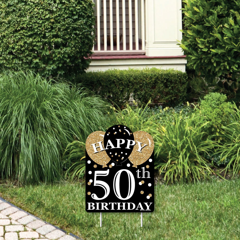 Adult 50th Birthday - Gold - Outdoor Lawn Sign - Birthday Party Yard