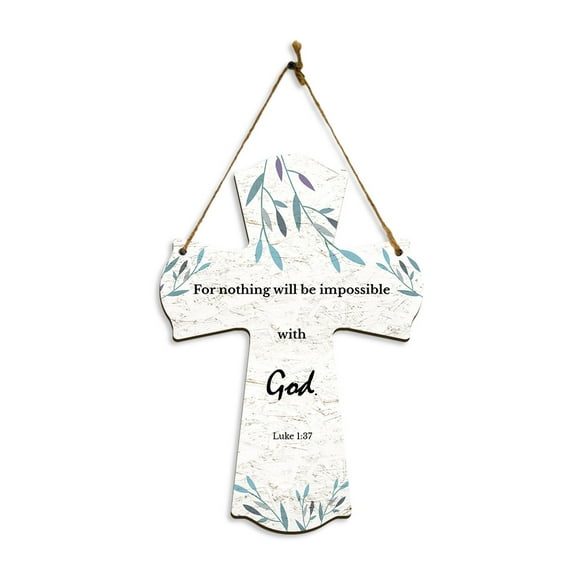 For nothing will be impossible with God. Luke 1:37 11.5" x 8" Cross Hanging Sign | Rustic Twine | Inspiring Religious Bible Decor