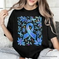 thumbnail image 2 of Diabetes Blue Ribbon Floral T-Shirt, Awareness Support Tee, 2 of 6