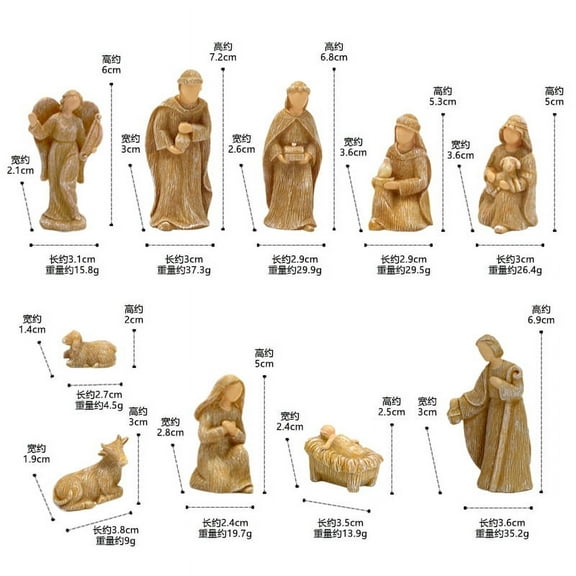 1 Set of Birth of Jesus Sculptures Small Jesus Ornaments Resin Christmas Nativity Scene Figurines