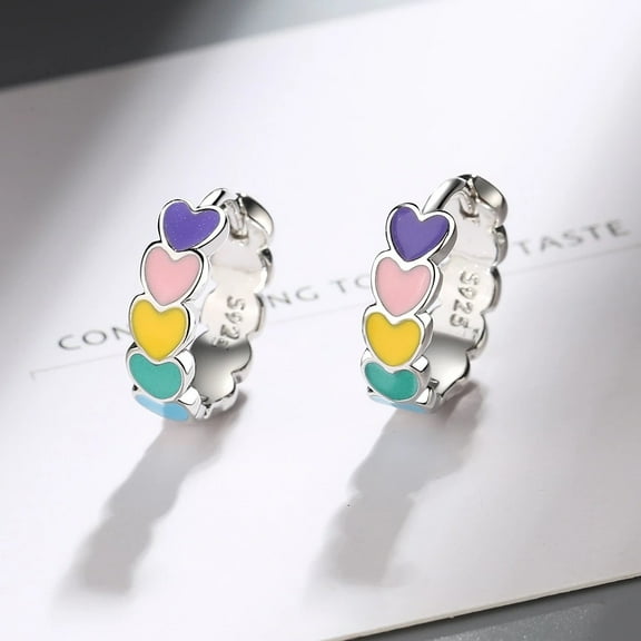1 Pcs Epoxy Rainbow Heart Earrings Small Sweet S925 Colorful Fashion Personality