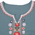 thumbnail image 3 of longantii Embroidered Tops for Women 3/4 Sleeve Boho Cotton Linen Shirts Plus Size V Neck Tunic Peasant Clothes Blue XL, 3 of 8