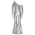 thumbnail image 4 of TiaoBug Girls Metallic One Shoulder Flared Jumpsuit 70s Disco Dance Outfit Kids Pageant Party Formal Romper Silver 12, 4 of 7