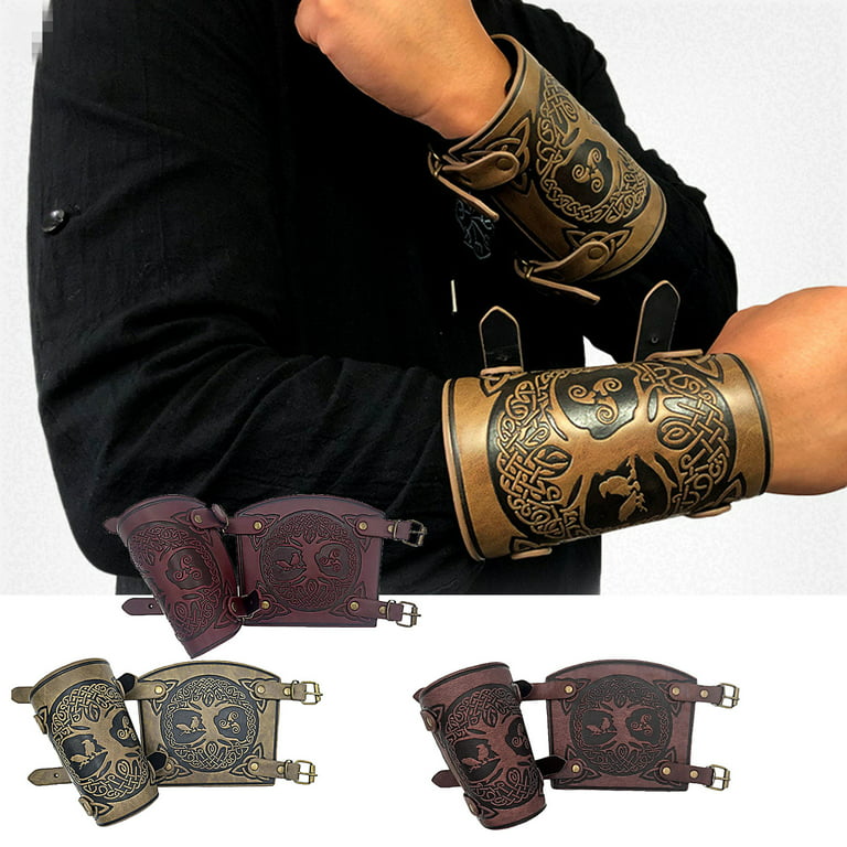 BINYOU 1pair Medieval Bracers Leather Bracers Adjustable Arm Guards for  Viking Party 