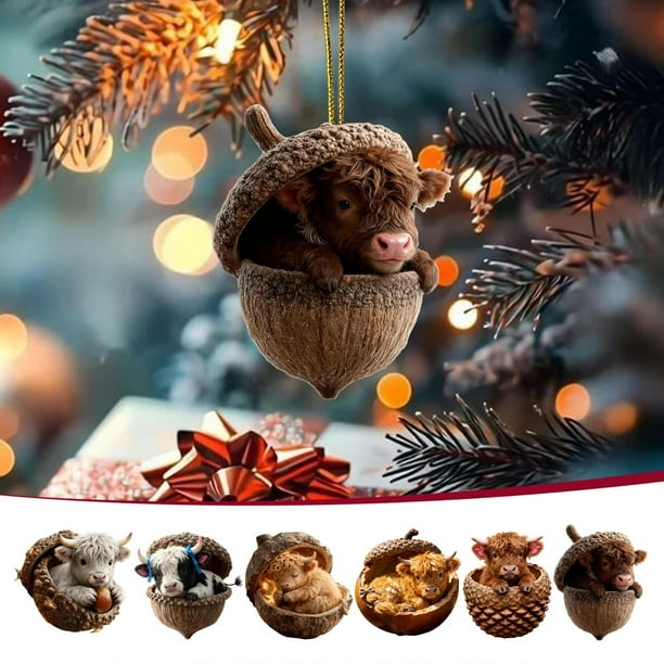 Artesanías Decorativas 1Pcs 8cm Forest Animals Christmas Tree Pendant Ornament Acrylic Holiday Decoration for Wreaths and Garlands JASKFLY