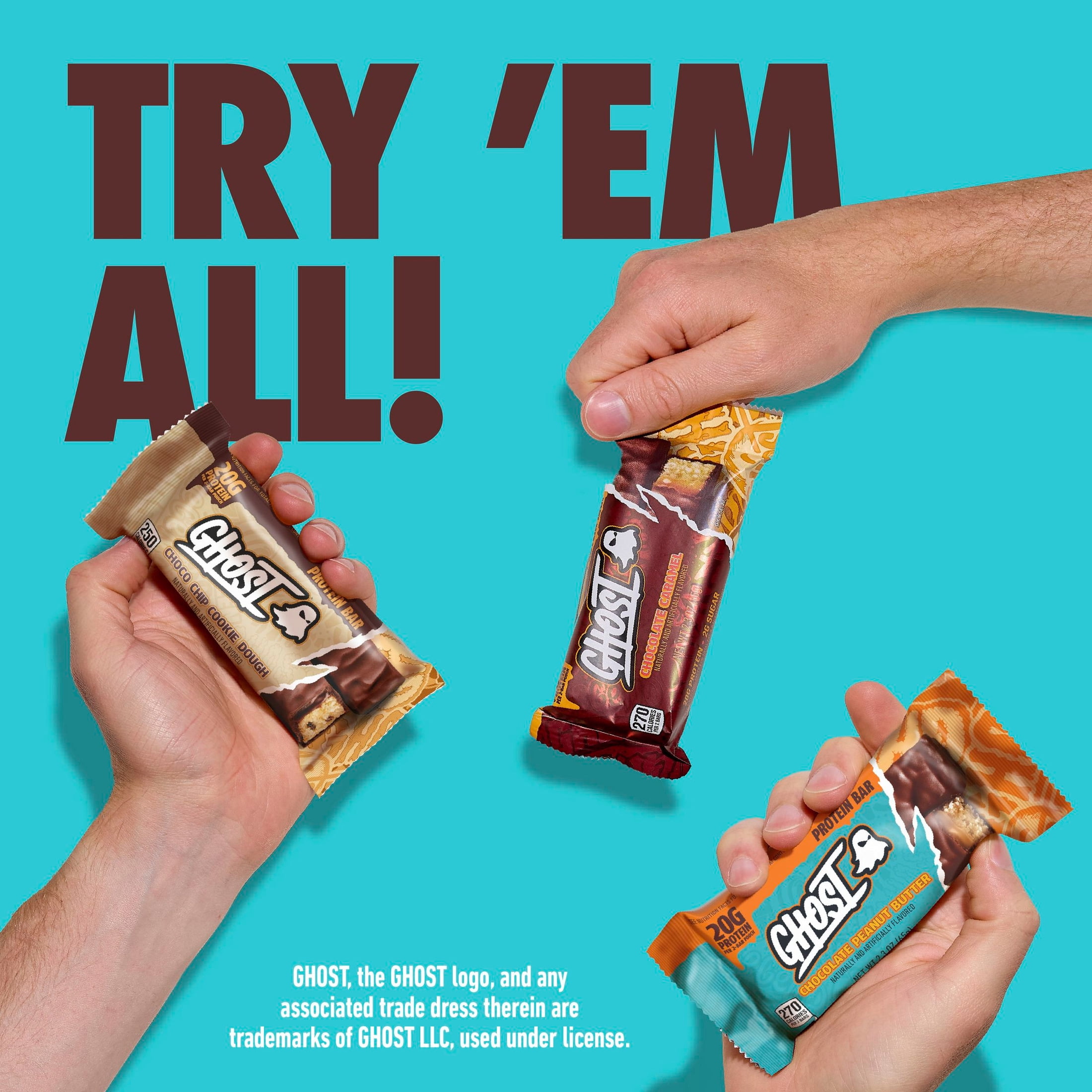 GHOST PROTEIN BAR, CHOCOLATE PEANUT BUTTER Flavor, 20G Protein, 2G Sugar, 4 Ct, 9.2 oz