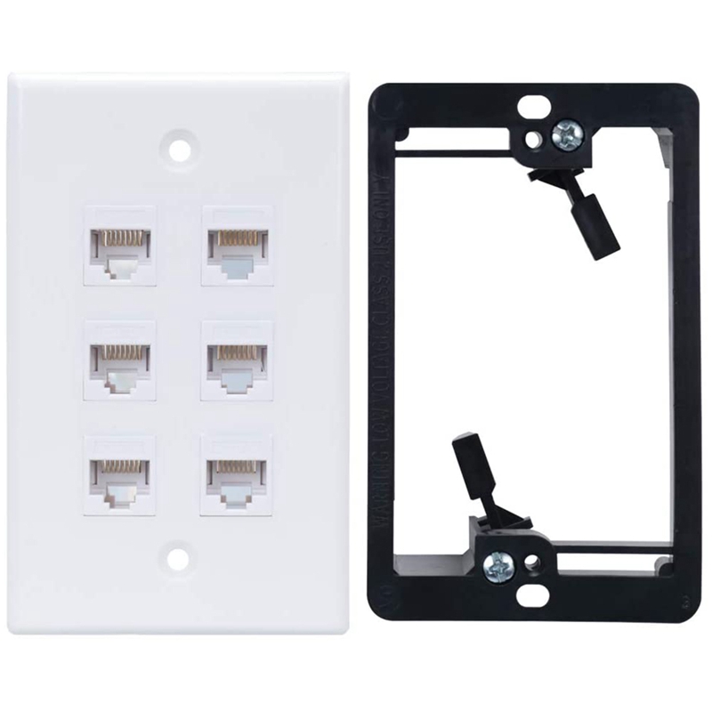Cat6 Wall Plate 6 Port with 1 Low Voltage Mounting Bracket for Cat5E