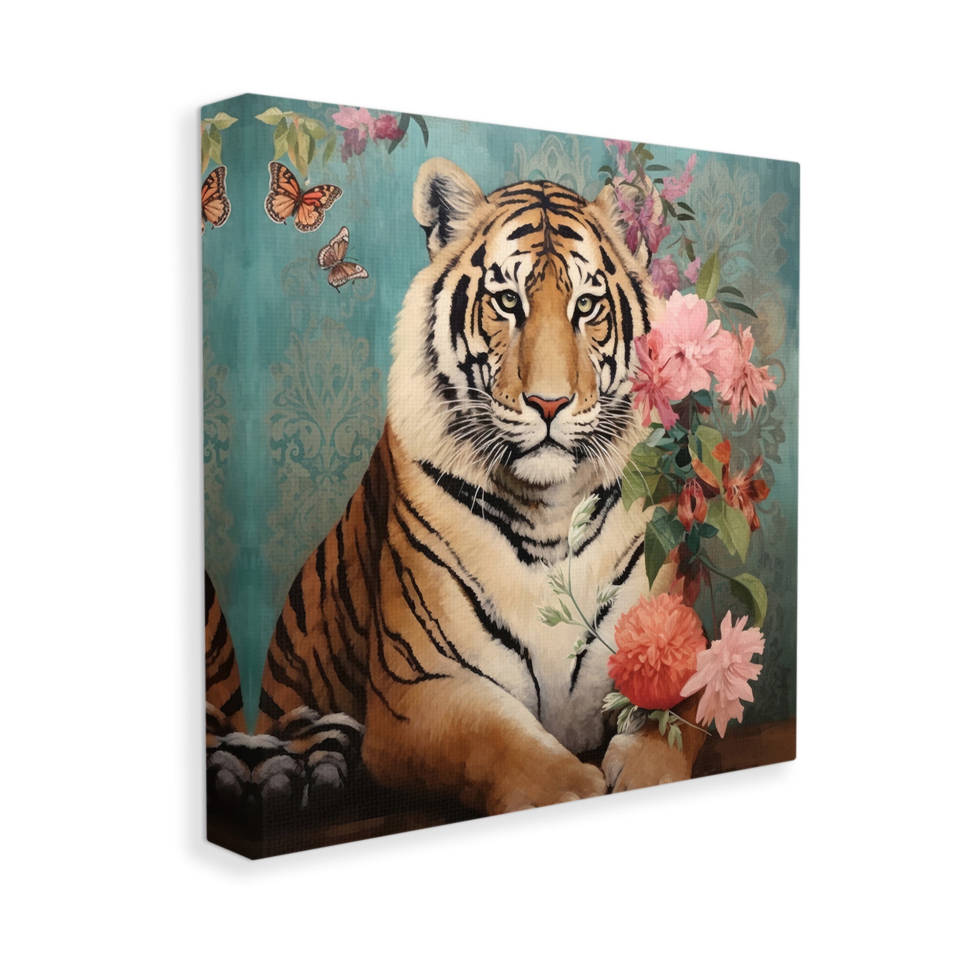 Stupell Industries Vintage Tiger & Bouquet Animals & Insects Painting Gallery Wrapped Canvas Art Print Wall Art, 30 x 30