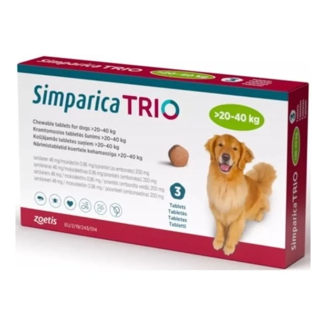 Desparasitante interno y externo Simparica Zoetis 3 comprimido Masticable
