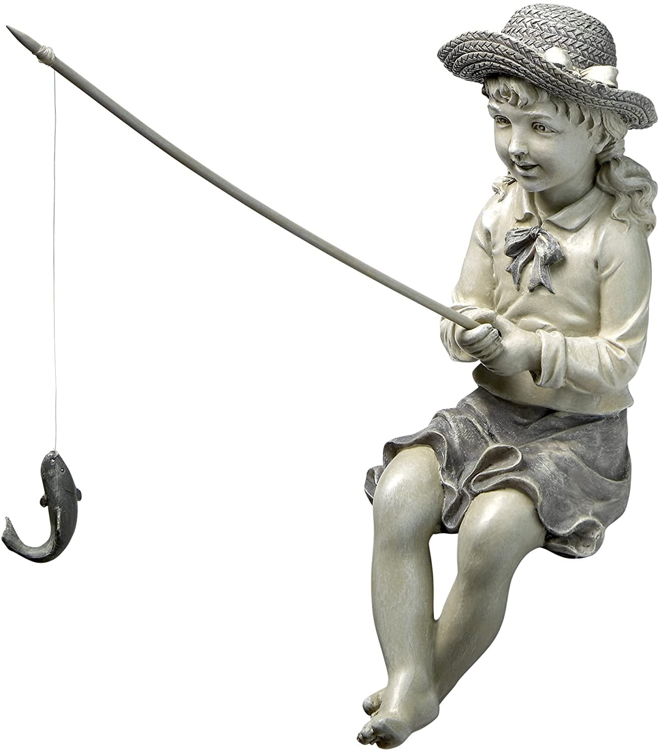 Fishing Girl Home Garden Statue Outdoor Decal Fisherman Figurine Decor Ornament 