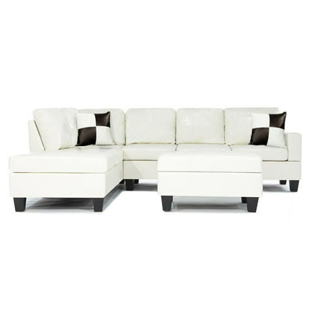 Modern Reversible L Shape Couch With Ottoman In Pu Leather Bonded