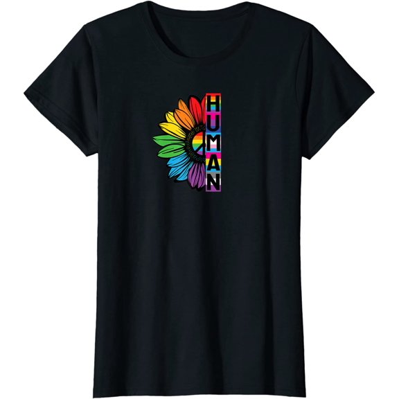 HUMAN Sunflower LGBT Flag Pride Month LGBTQ Casual T-Shirt