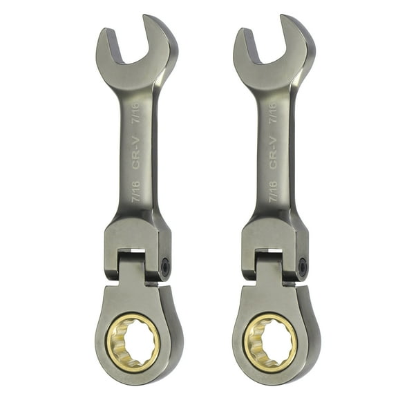 Uxcell 2pcs Flex Head Ratchet Wrench 7/16" SAE 72 Tooth 12 PT Ratcheting Wrench