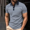 thumbnail image 2 of Avirosel Men's Summer Breathable Short Sleeve Shirt Striped Color Block Casual Polo with 3 Buttons for Outdoor Sports and Daily Wear Navy, 2 of 5