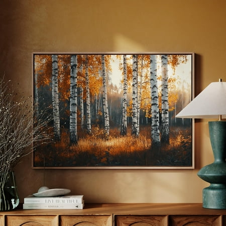 Autumn Birch Forest Landscape Print – Sunlit Woodland Scene With Golden Leaves – Serene Nature Wall Art For Rustic Or Cozy Decor Wall Art Modern Wall Decor 24x36 UNFRAMED