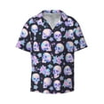 thumbnail image 2 of Lsque crystal flower Skull print Men's Cuban Collar Short Sleeve Shirt Summer Beachwear Casual Button Down Fashionable Vacation Leisure Shirt-Medium, 2 of 7