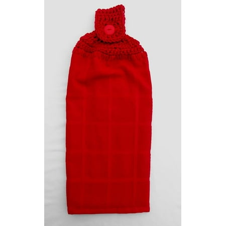 

RED CROCHET TOP HANGING KITCHEN TOWEL - DOUBLE THICK/FULL TOWEL (RED)
