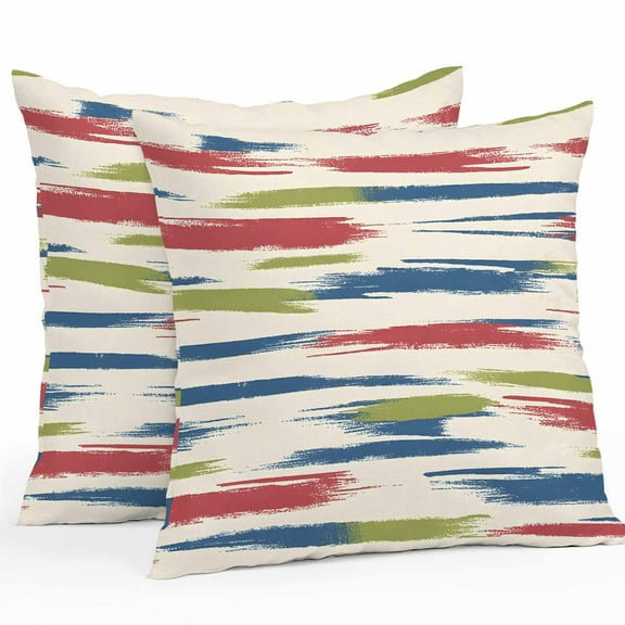 Abstract Art Outdoor Pillow Covers Pack of 2 Red Blue Green Watercolor Line Texture Waterproof Throw Pillow Covers Decorative Cushion Cases for Patio Garden Tent Balcony Couch 26x26 inch