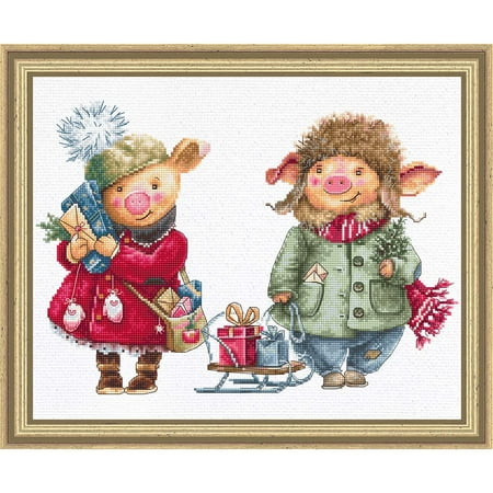 UPC: 4840746023071 | Luca-S Christmas Pigs Counted Cross-Stitch Kit