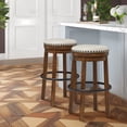 thumbnail image 6 of Zane 30 Inch Backless Swivel Barstool Round Beige Seat Brown Wood Frame, 6 of 6